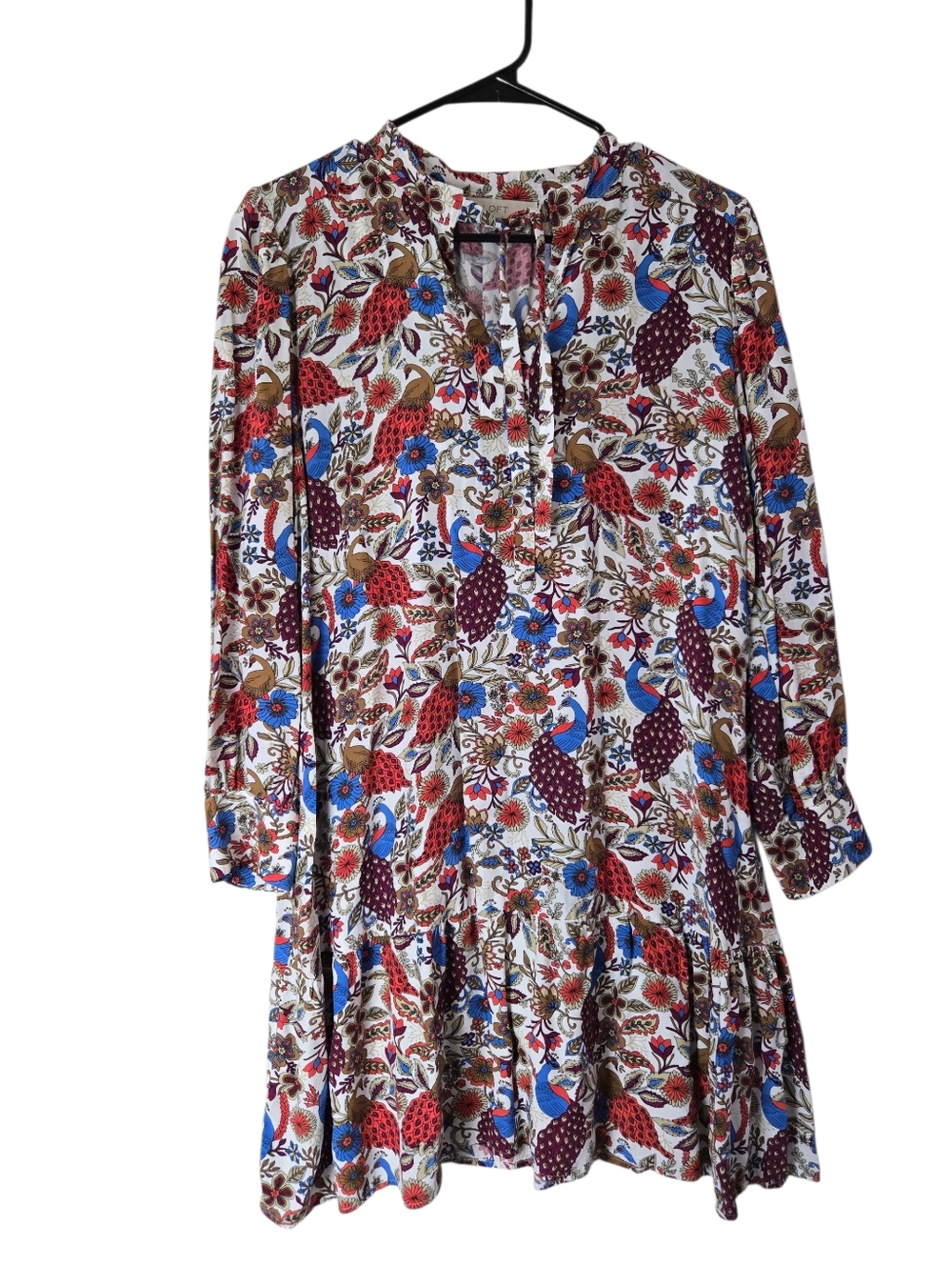Ann Taylor LOFT Peacock Tie-Neck Flounce Tiered Dress